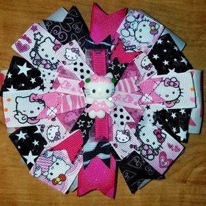 Handmade Hot Pink and Black Hello Kitty Hair bow